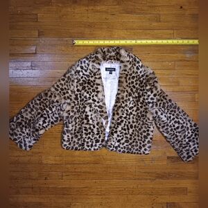 bebe Leopard Print Fur Cropped Jacket - Tan, Black